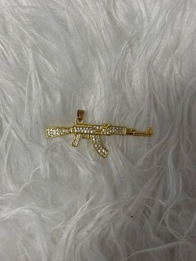 SHEIN Gold and Clear Crystal AK-47 Pendant Necklace Charm